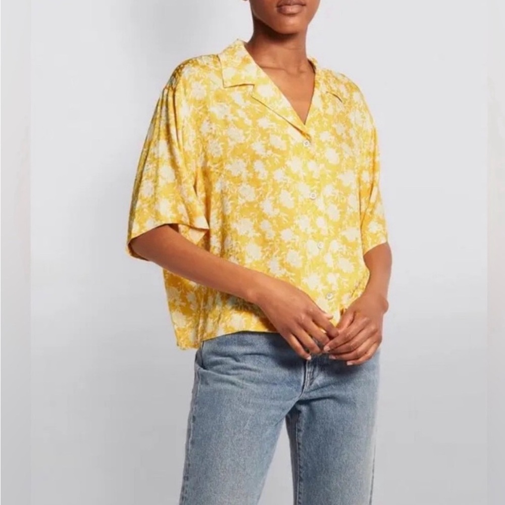 Rag & Bone Yellow Reed Floral Jacquard Camp Shirt Large